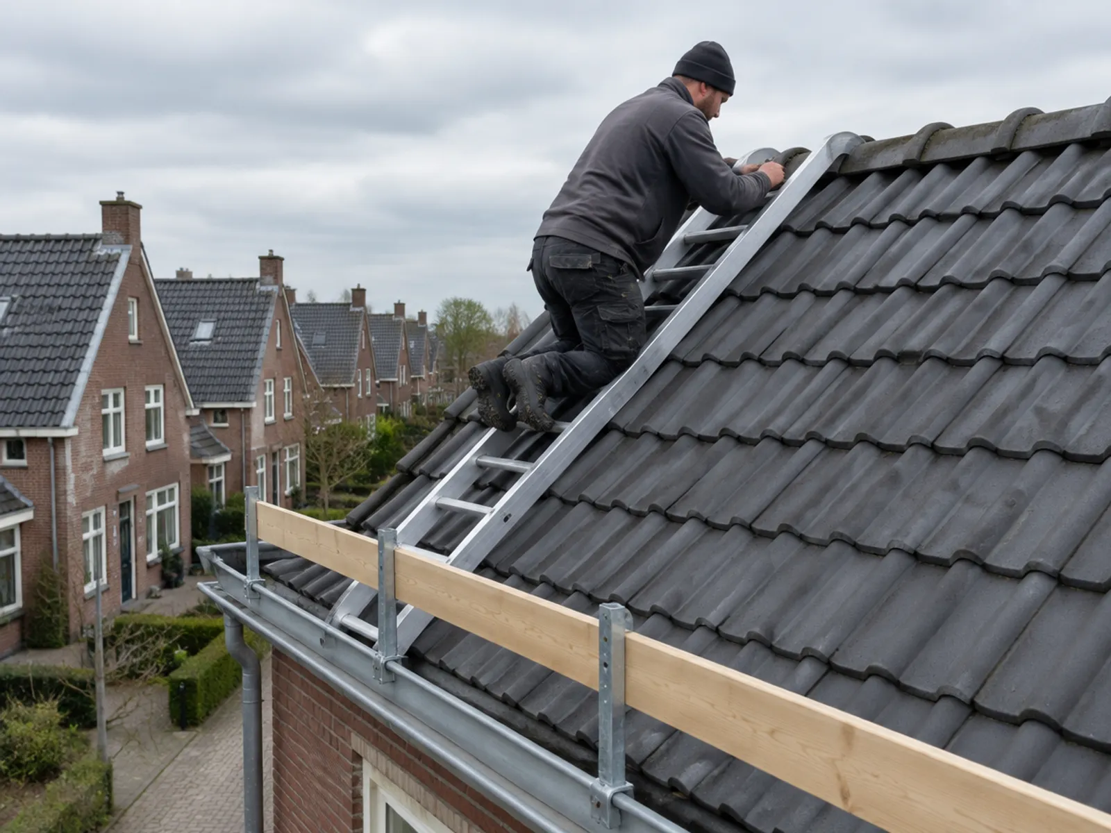 Ladder tegen een dak