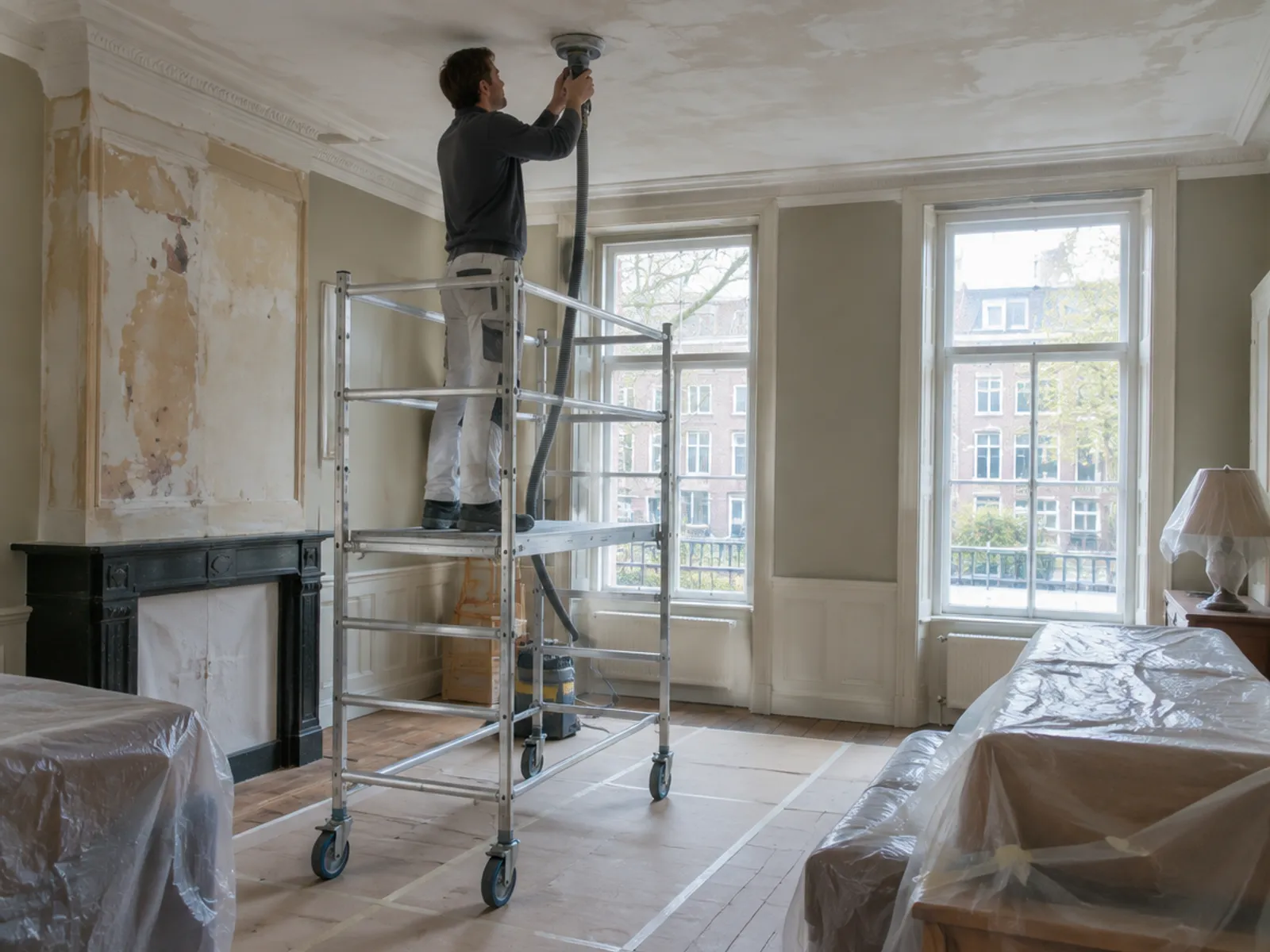 Ladder in een kamer die verbouwd wordt