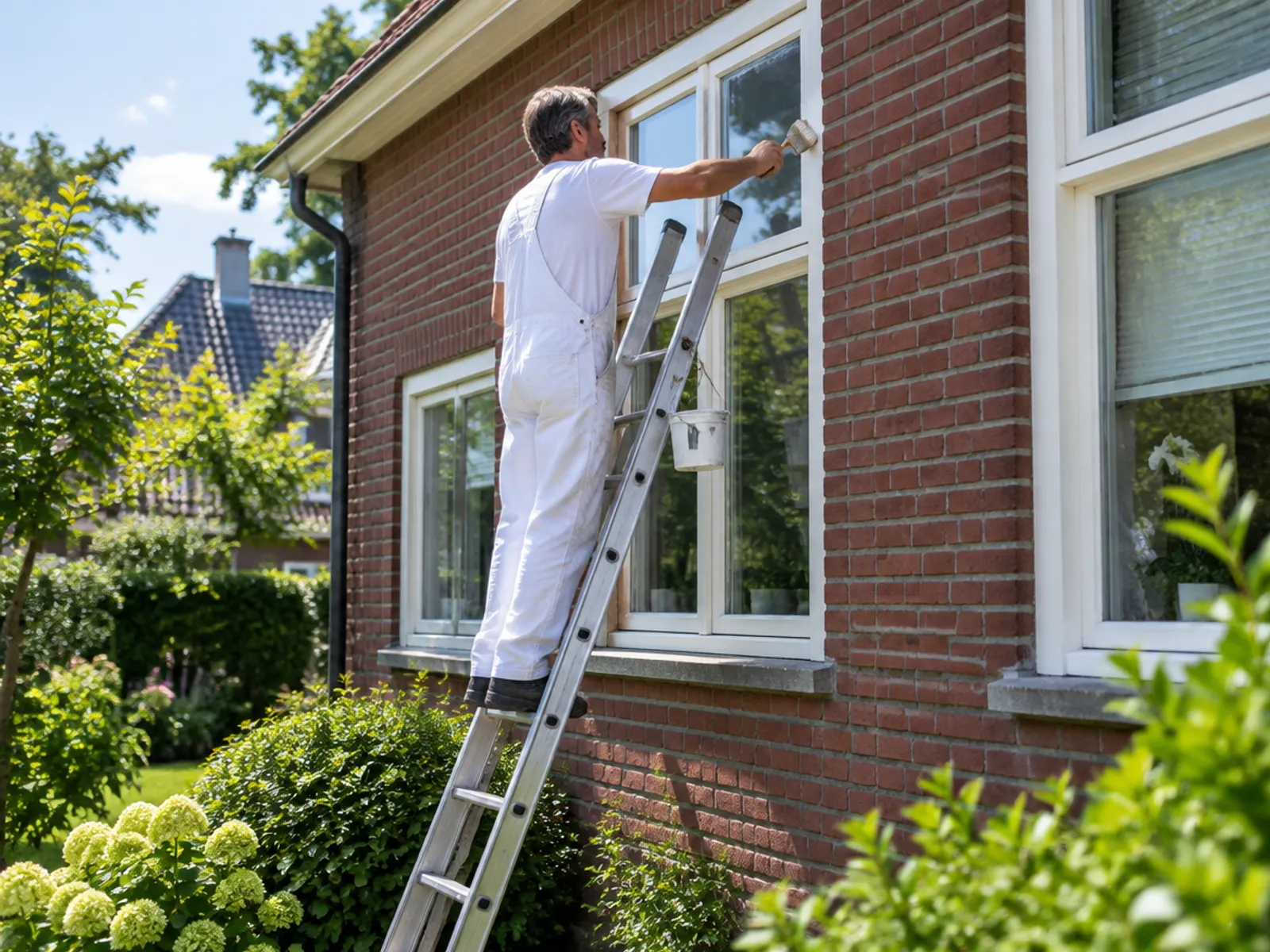 Schilder aan het werk op een ladder